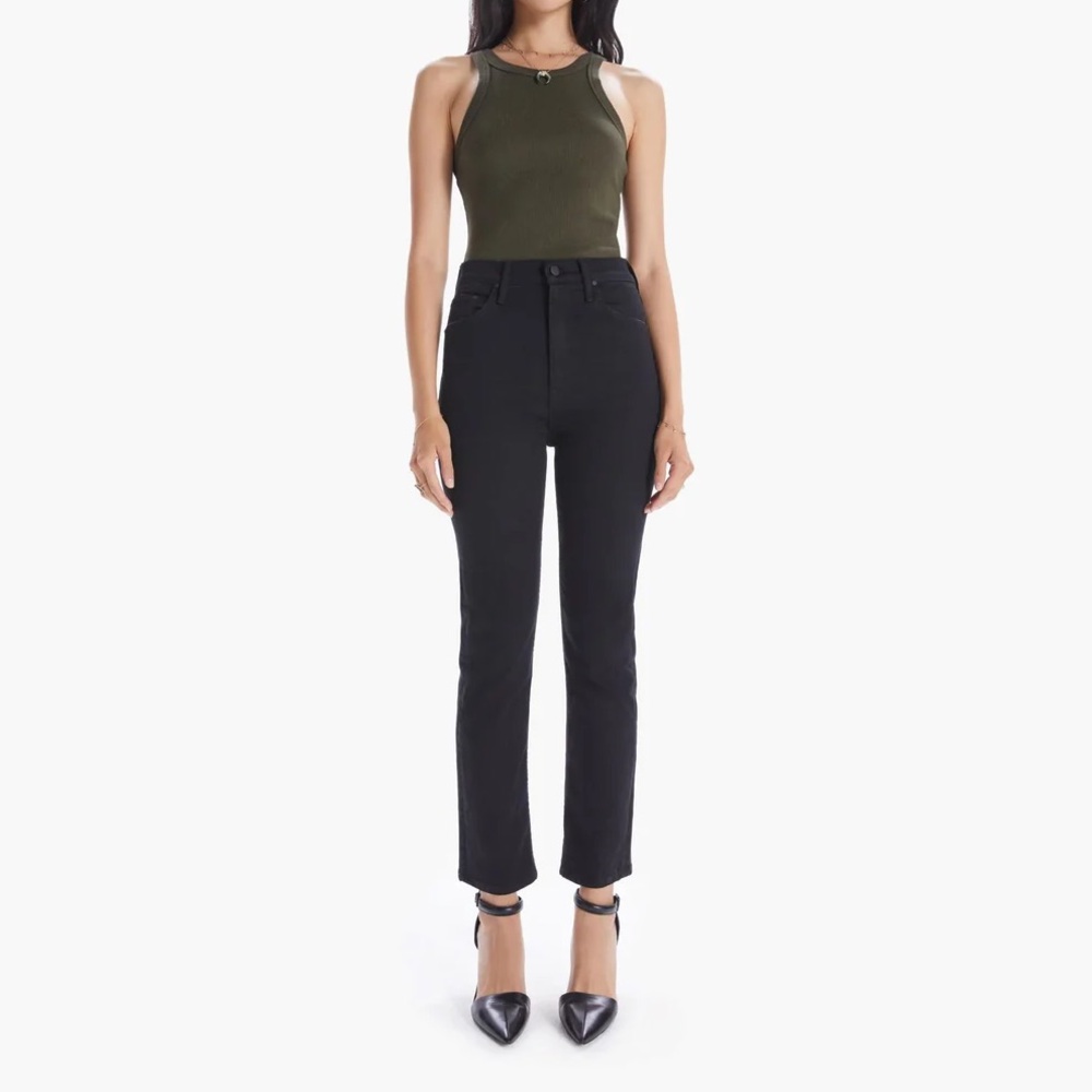 MOTHER Rider Ankle High Waisted Washed Black Denim Jeans Distressed Not Guilty